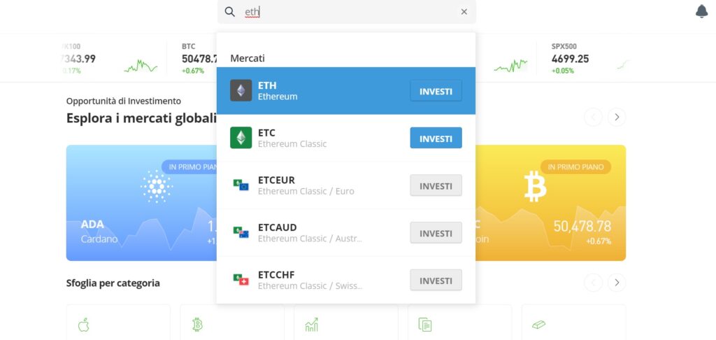 Ethereum su eToro