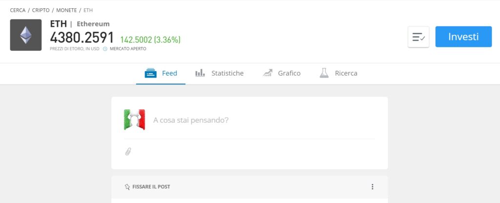 Scheda di dettaglio ETH su eToro