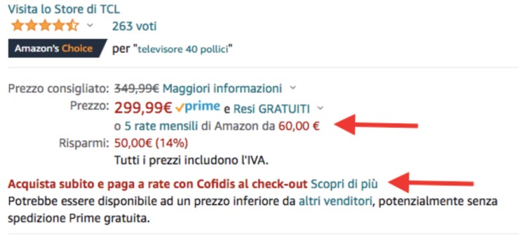 Come comprare online a rate su Amazon 