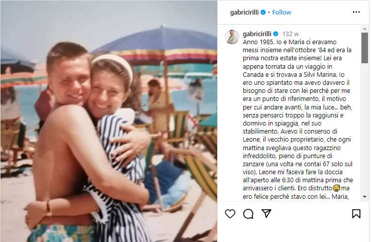 Gabriele Cirilli condivide uno scatto insieme alla moglie