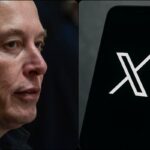 Collage Elon Musk e smartphone con sfondo X