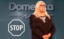 Mara Venier a Domenica In e simbolo STOP
