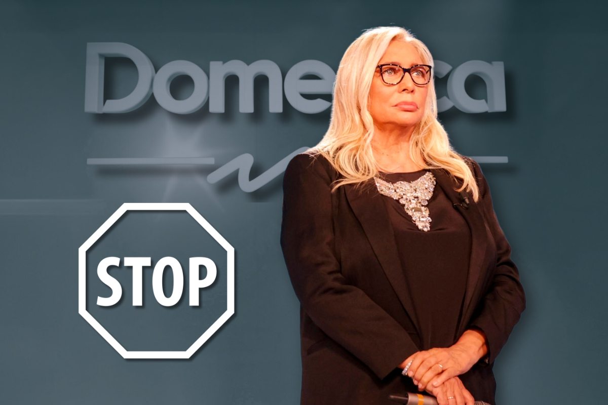 Mara Venier a Domenica In e simbolo STOP