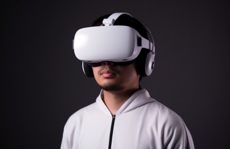 Uomo con visore VR in testa