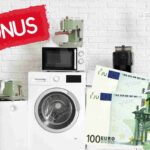 Elettrodomestici nuovi con la scritta bonus e due 100 euro