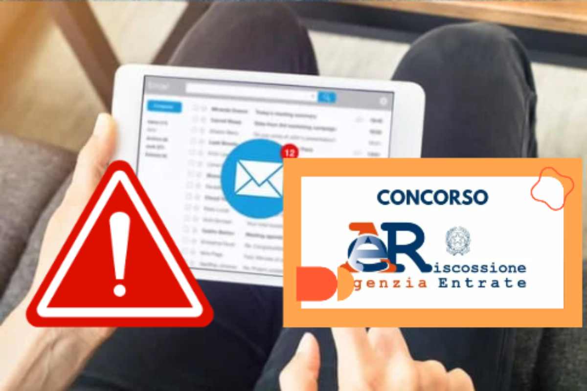 Mail con segnale di pericolo e logo Agenzia delle Entrate
