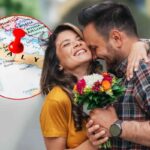 coppia di innamorati e cartina dell'italia nel riquadro