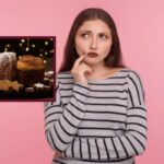 donna con espressione dubbiosa e nel riquadro un pandoro e un panettone