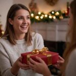 donna che consegna un regalo di natale